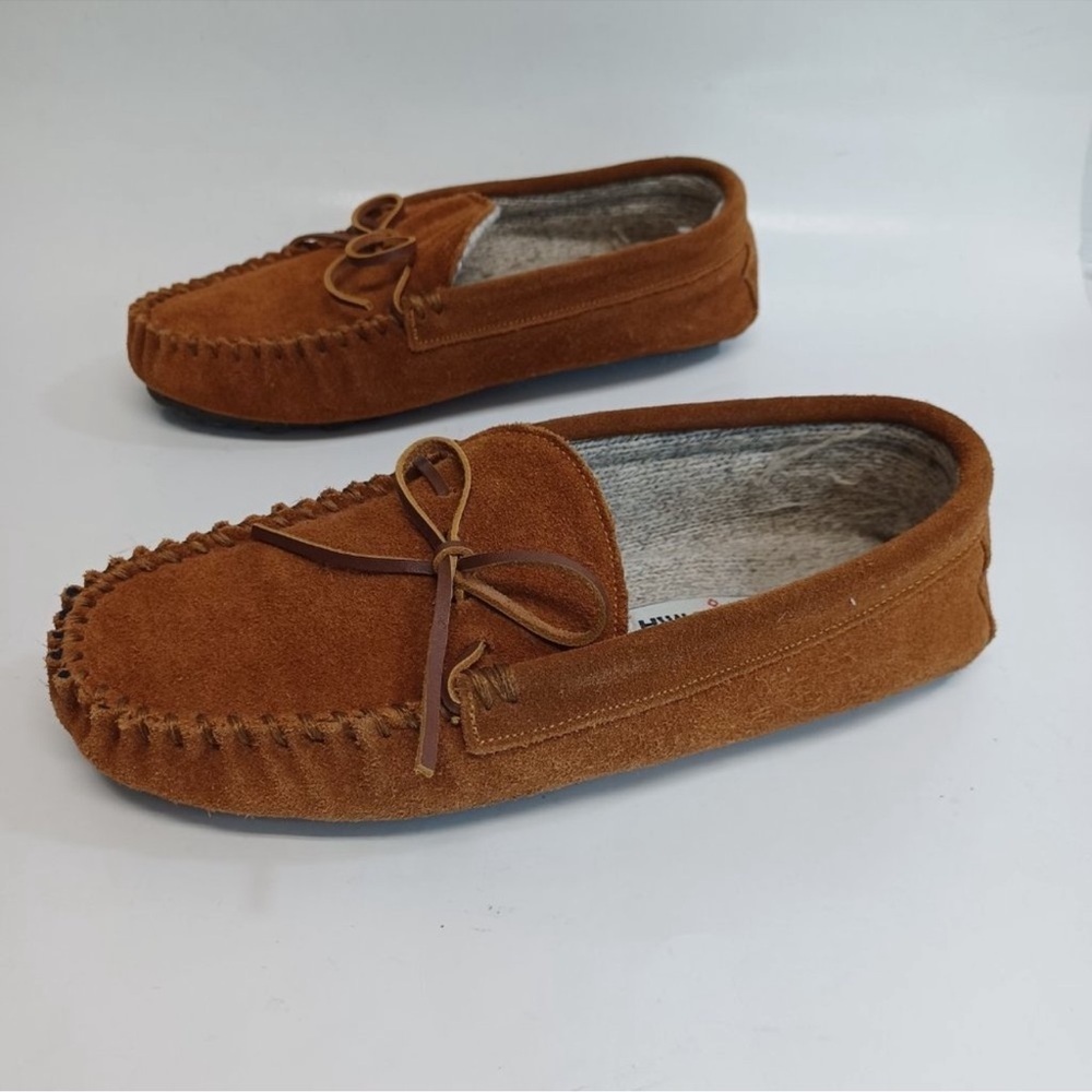 Minnetonka Mens Brown Suede Wool Lined Slipper Moccasins Size 9 - Picture 8 of 11